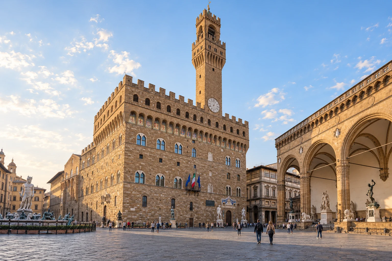 Editorial illustration of Palazzo Vecchio and Piazza della Signoria